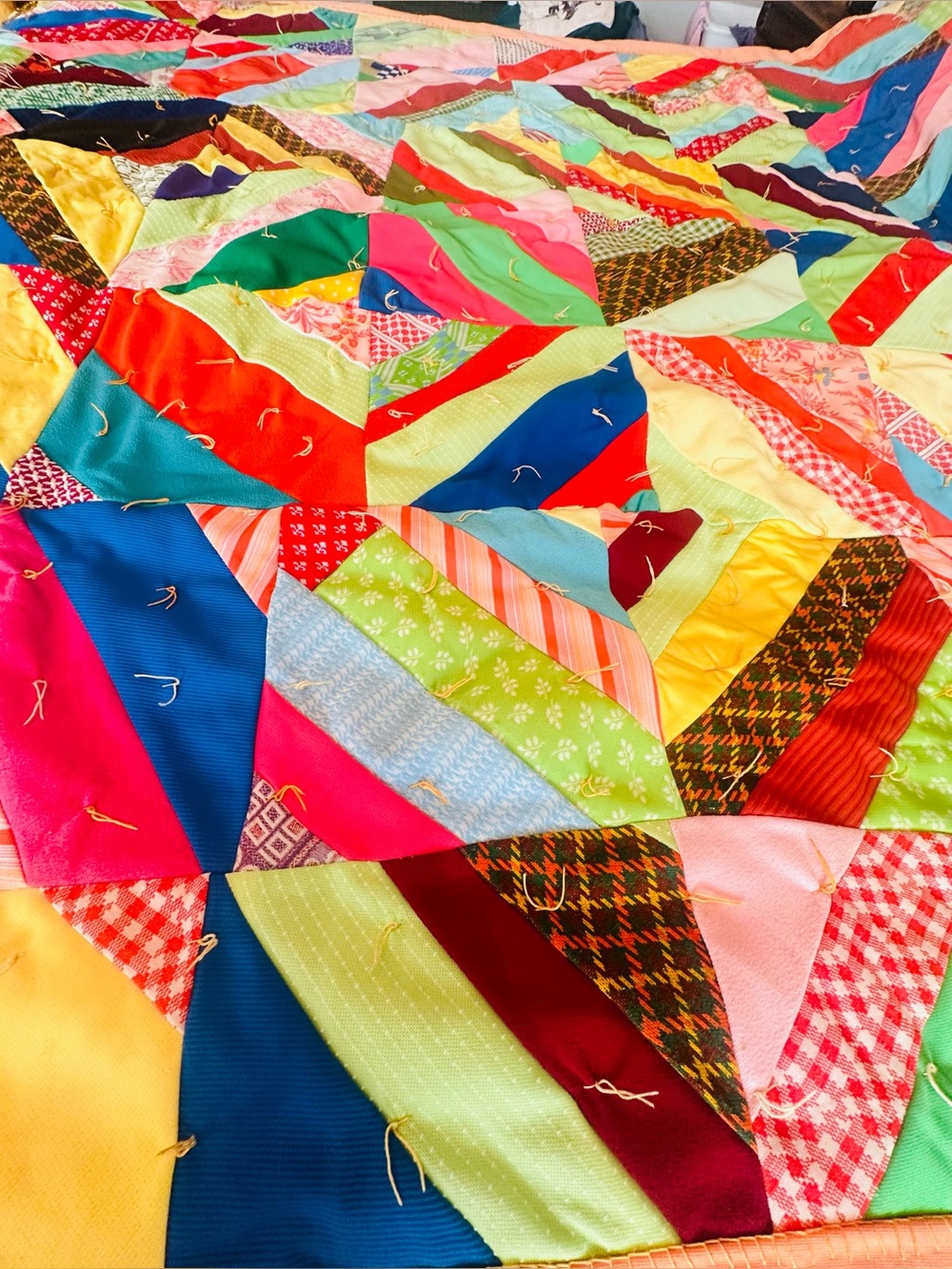 VTG Multi-Color Handmade Patchwork String Herringbone Quilt - Picture 7 of 16